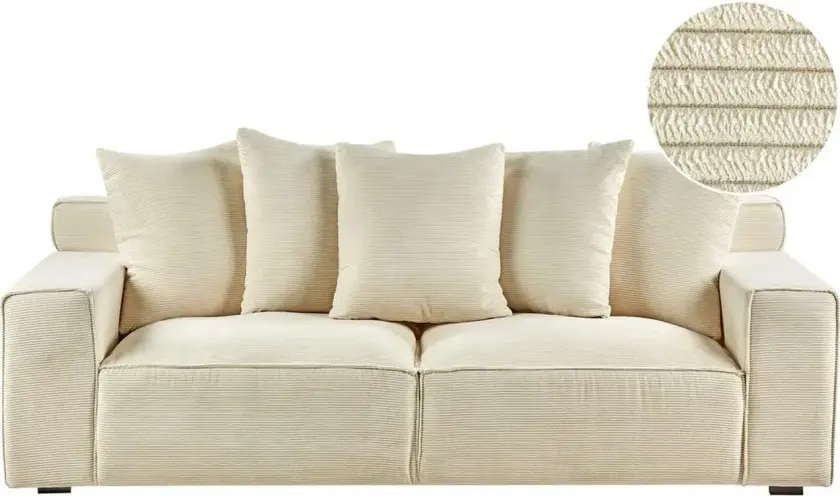3-sitssoffa Beliani Viskan Beige, Manchestertyg Beige