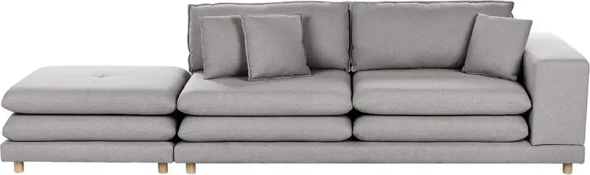 2-sitssoffa med fotpall Beliani Heden Beige/ljust trä Grey\|\|Light colored wood