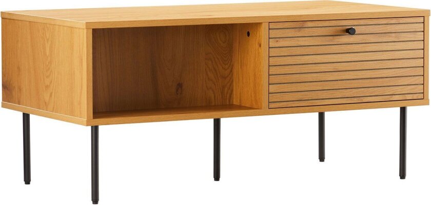 Sofabord HOME4YOU Line 100x50x45 cm melamin med eikebark - melamin med eikebark; svarte MDF-fronter