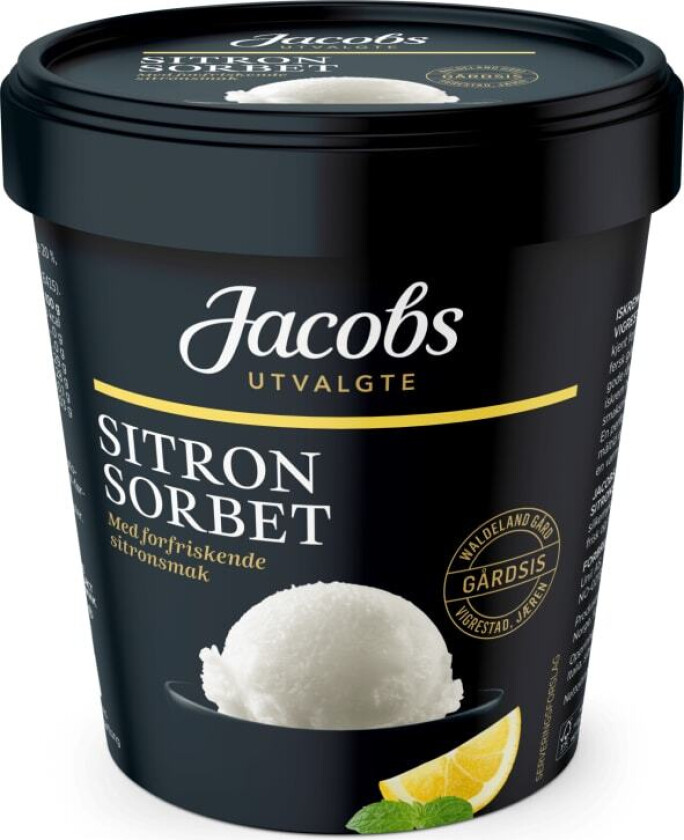 Sitronsorbet Sitronsorbet er en silkemyk sorbetis med en frisk og naturlig sitronsmak. En perfekt avslutning på et måltid eller en frisk nytelse på en varm dag.
