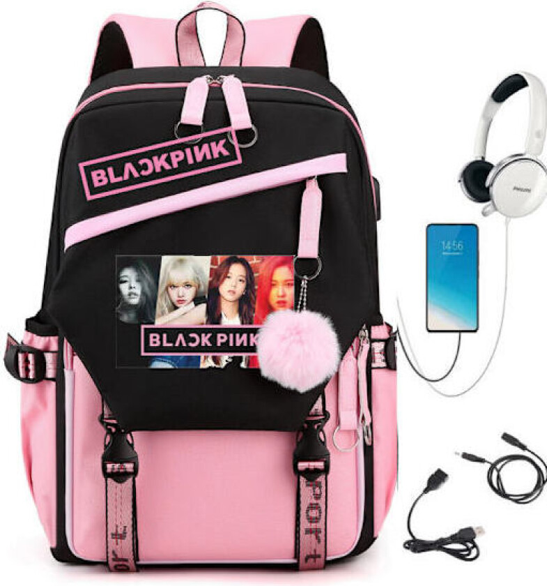BLACKPINK Ryggsekk Skolesekk rosa jente