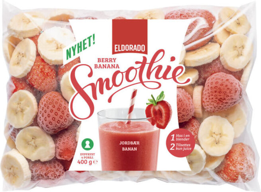 Smoothie Smoothieblanding med jordbær og banan. Miks alt i en blender og tilsett ønsket væske og du får en næringsrik og smakfull smoothie.