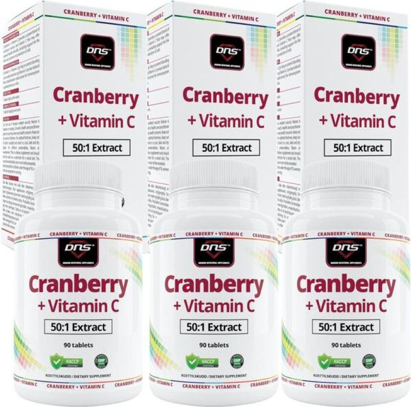 3-pack Cranberry (Tranebær) + Vitamin C - 90 tabletter
