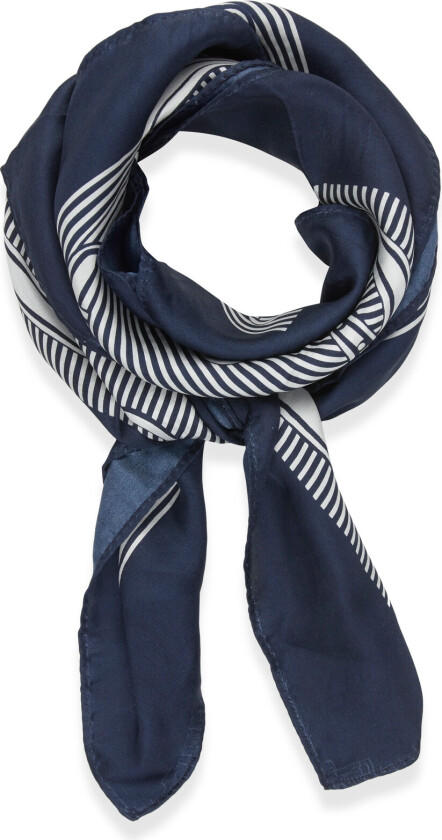 Striped Belting-Print Silk Square Scarf - Blue - ONE SIZE