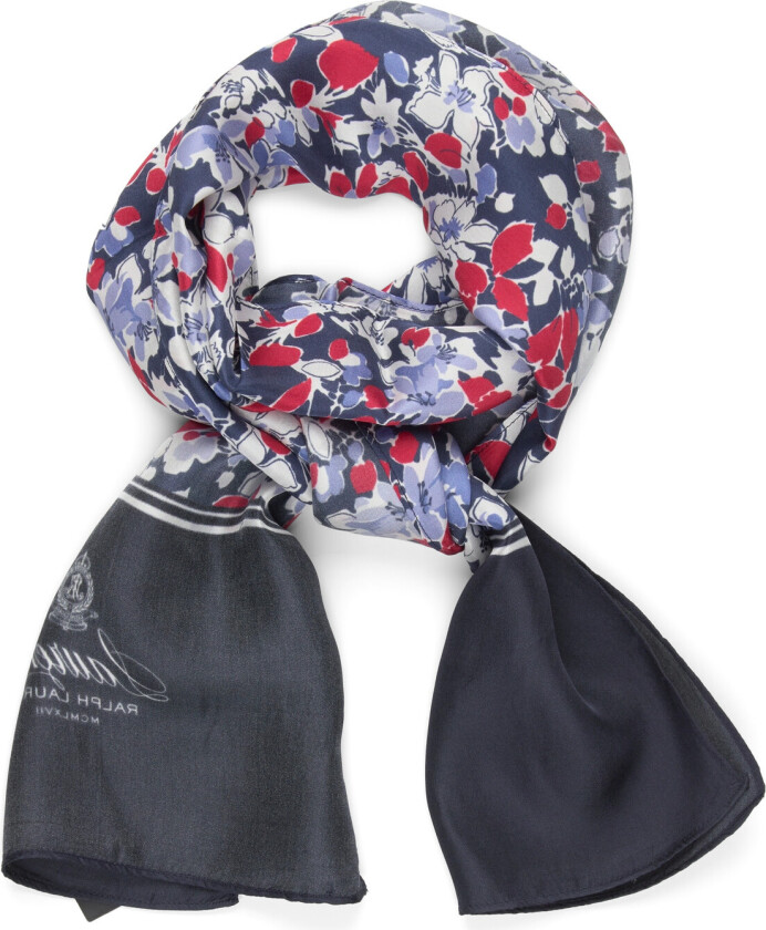 Floral Silk Scarf - Navy - ONE SIZE