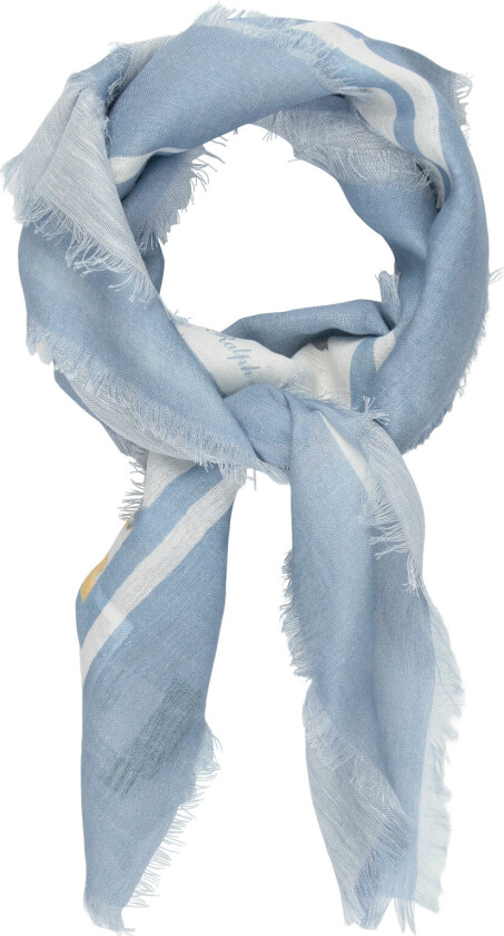Floral Linen-Cotton Square Scarf - Blue - ONE SIZE