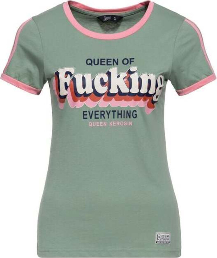Rockabilly T-skjorte - Queen of fucking everything - XS til 3XL - Damer - grønn-rosa