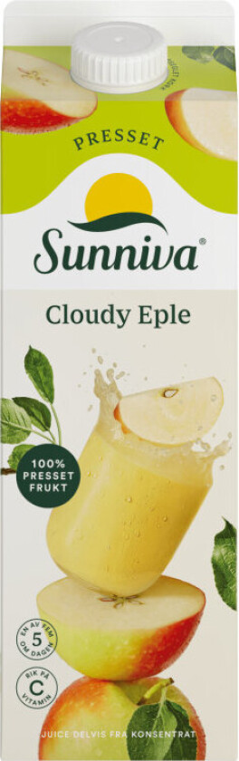 Eplejuice Sunniva® Presset Cloudy Eple er laget av knasende, søte epler som presses skånsomt. Juicen er ufiltrert, fyldig og frisk – med fruktkjøttet bevart for den naturlige “cloudy” stilen.