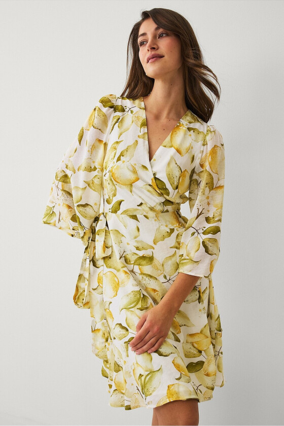 Omslagskjole med puffermer - Natur