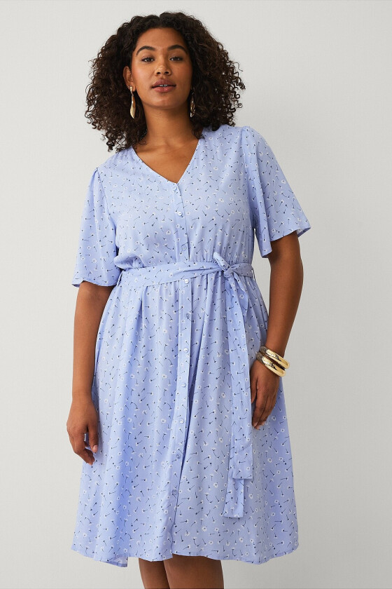 Kjole med draperte volangermer - Blå