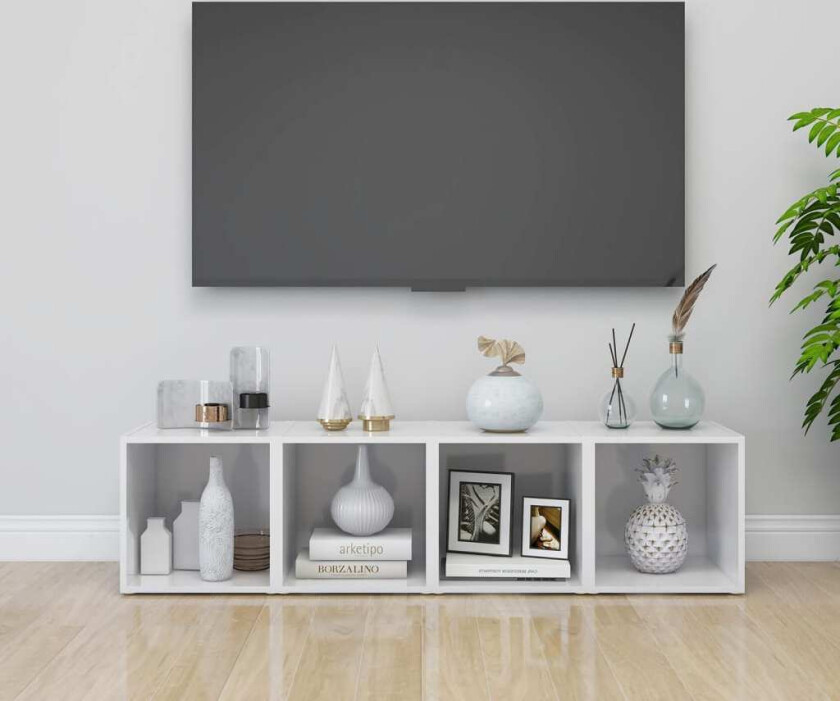 TV-benker 4 stk høyglans hvit 37x35x37 cm sponplate