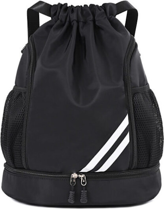 Vanntett snørepose for både barn og voksne, stor snøre gymbag, unisex PE-materiale, inkluderer skoskap, svart.