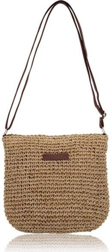 Stråveske for kvinner, liten crossbody-veske for sommerstrand med glidelås og justerbar skulderrem, Boho vevd håndlaget skulderveske (Khaki)