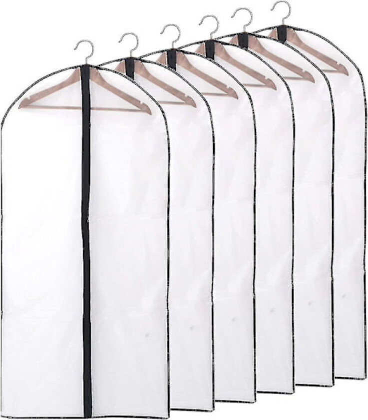 Pakke med 12 plaggposer, lang dresspose, 60 x 120/100 cm, gjennomsiktig kant