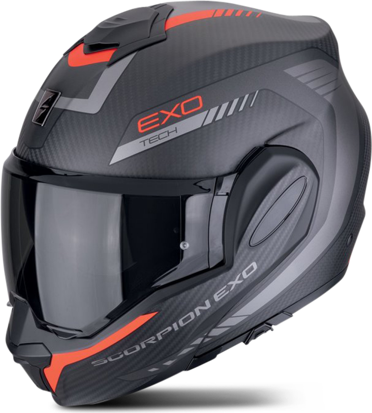 Åpningshjelm Scorpion EXO-Tech EVO Karbon Mattsvart/rødL