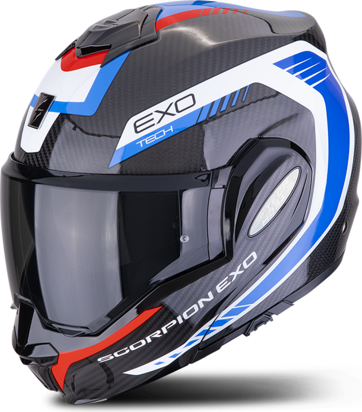 Åpningshjelm Scorpion EXO-Tech EVO Carbon Cosy Svart/Blå/RødL