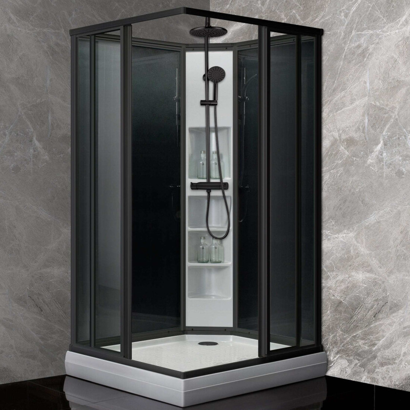 Dusjkabinett Firkantet Svart Classic - Sotet Bakvegger Matt / 80x90cm Høyre Plus