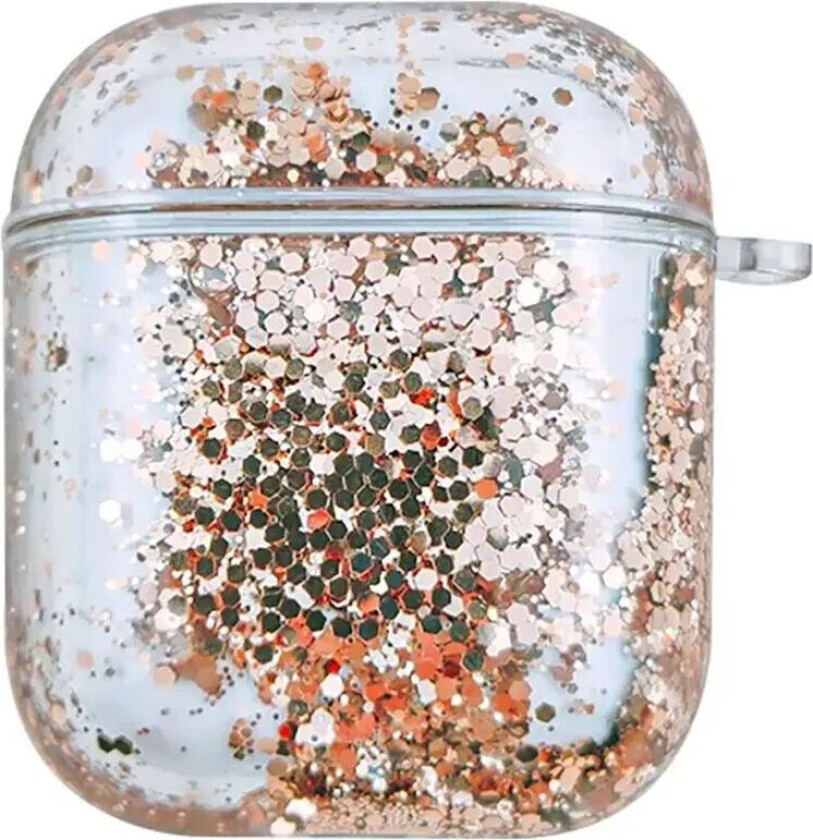 AirPods (1 & 2. gen.) Plastik Deksel - Gjennomsiktig m. Gull Glitter Vannfall