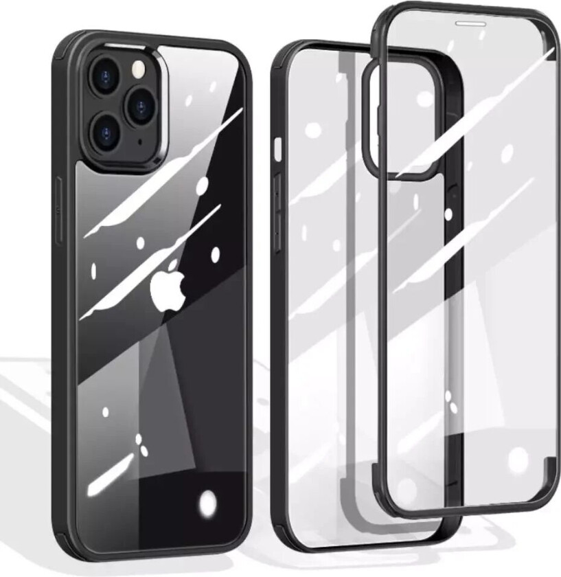 iPhone 12 / 12 Pro 360° Hybrid Deksel m. Glass Bakside og Forside - Sort