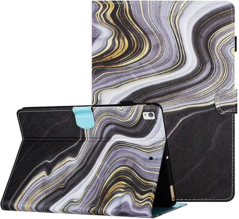 iPad 10.2" (2021 / 2020 / 2019) Kunstskinn Deksel m. Stativfunksjoner & Kortholder - Svart / Gull Marmor