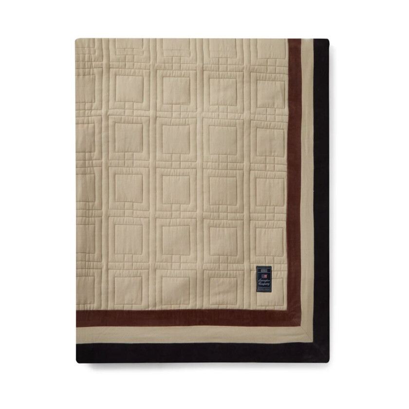 Graphic Quilted Organic Cotton sengeteppe 240 x 260 cm Light beige-brown-dark gray