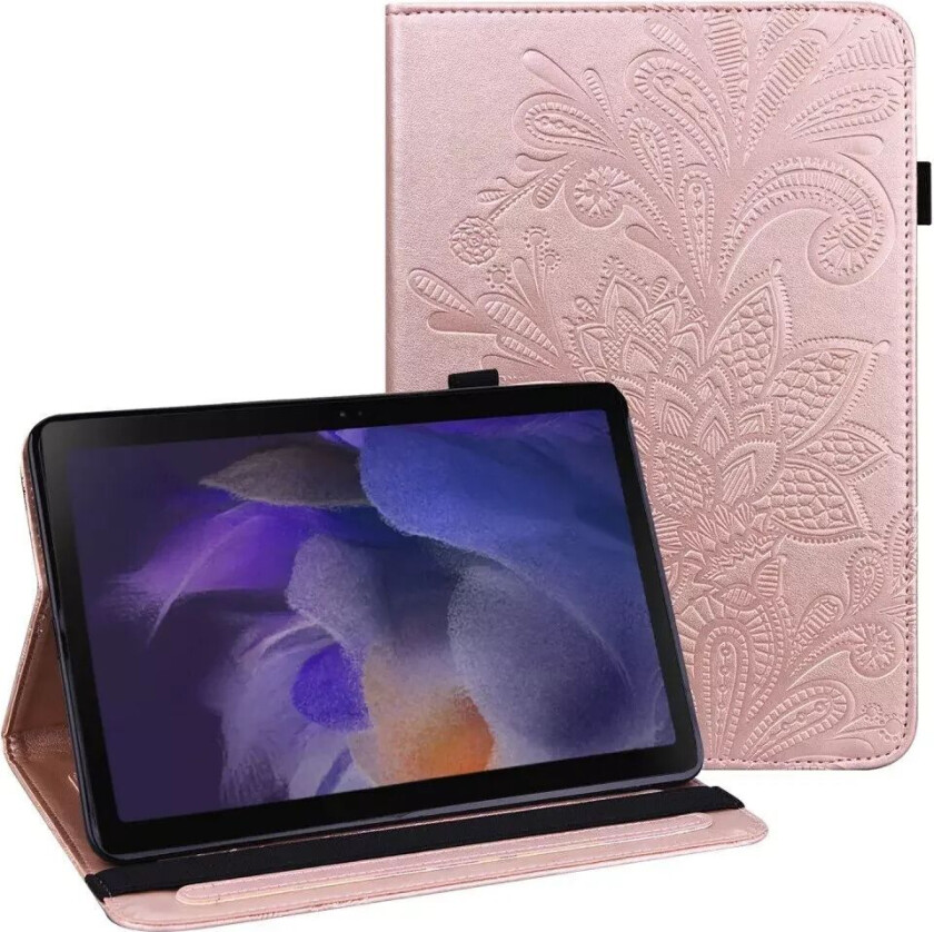 Samsung Galaxy Tab A8 10.5" (2021) - Flip Deksel med Veske - Blomsterprint - Rose Gold