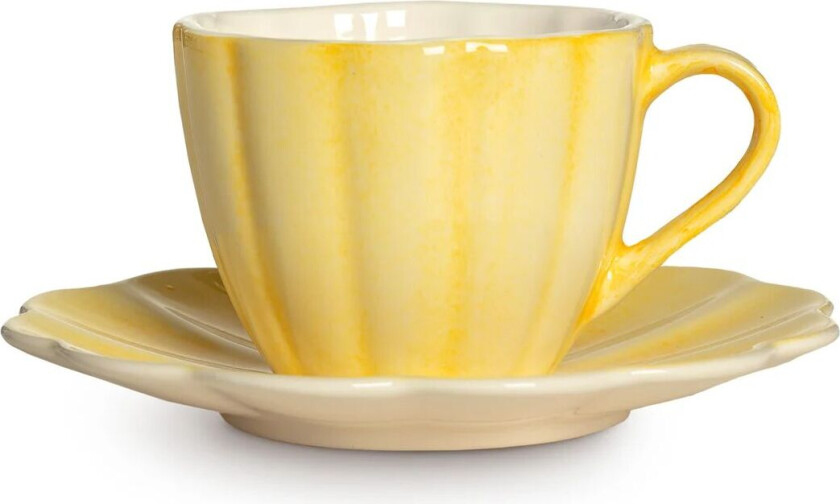 Oyster kopp med fat 25 cl Gul