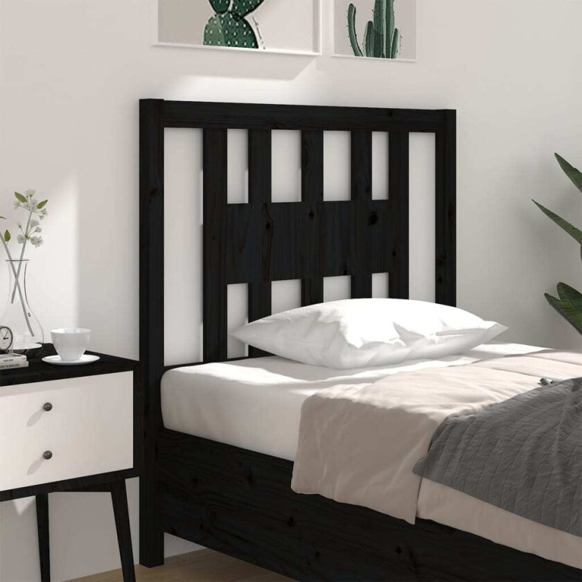 Sengegavl svart 81x4x100 cm heltre furu