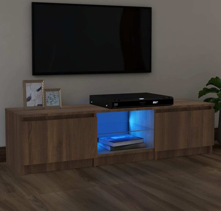 TV-benk med LED brun eik 140x40x35,5 cm