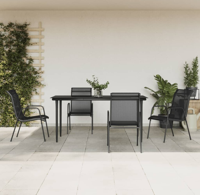 Hagespisegruppe 5 deler svart stål og textilene