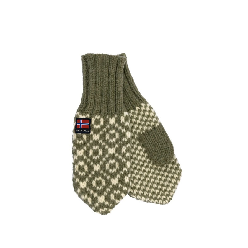 Svalbard Wool Mitten Olive/Offwhite M