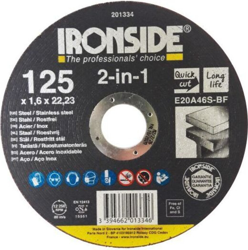 201334 Kappeskive 125 mm, F41, E20A, 2in1 125 x 1,6 x 22 mm
