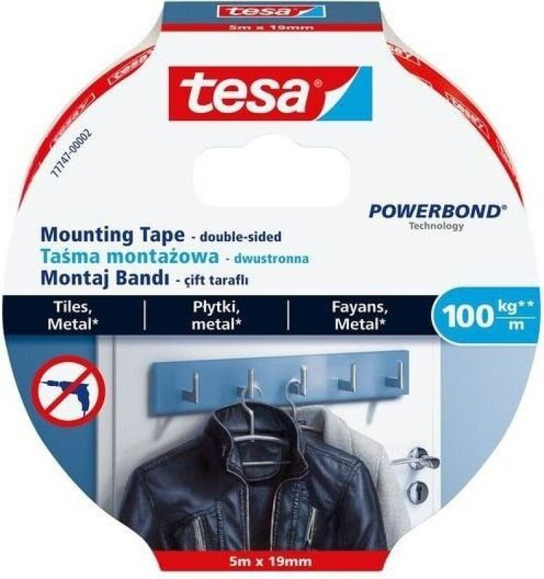Ekstra sterk dobbeltsidig festetape TESA Powerbond Ultra Strong, 19 mm x 5 m (4042448353702)