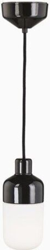 Ohm Pendel 100 høyde 215 mm, matt opalt glass svart sokkel / 2m svart tekstilkabel, IP44, E27, 40W