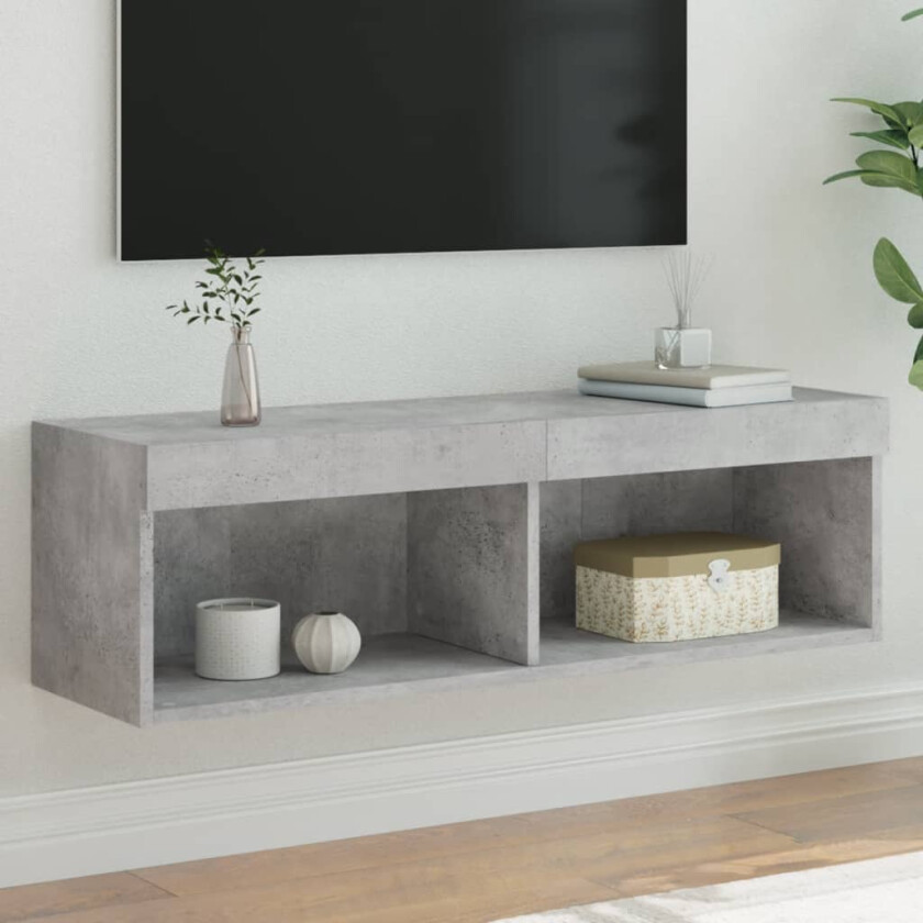 TV-benk med LED-lys betonggrå 100x30x30 cm