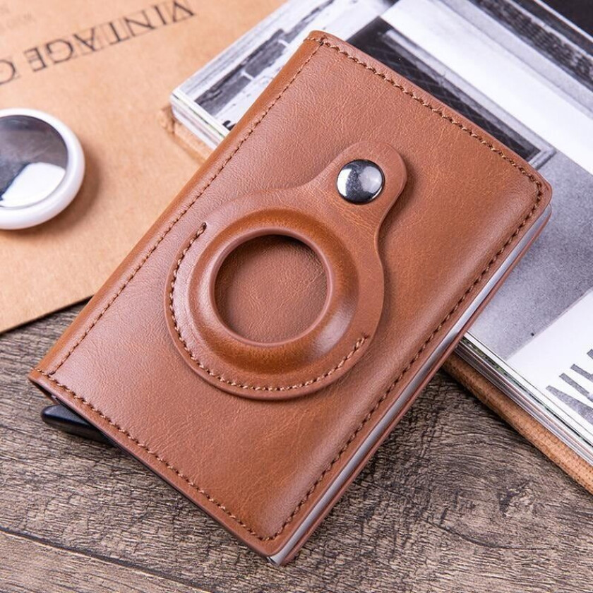 AirTag wallet for cards and banknotes vegan leather black brown