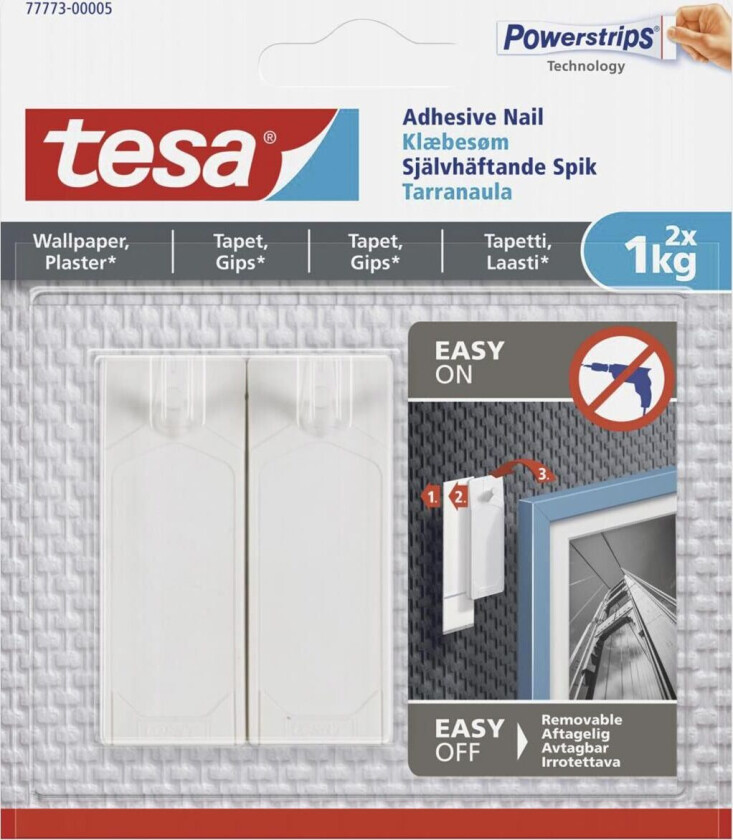Tesa - Selvheftende Spiker Til Alle Typer Vegger (Maks 2x1kg)