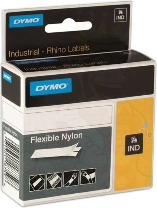 Dymo Tape Rhinopro Fleksibel Nylon 19mm Svart/hvit