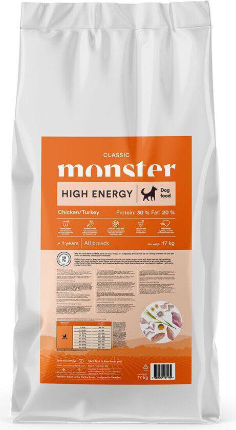 Monster Dog Classic High Energy Chicken & Turkey Tørrfôr til Hund