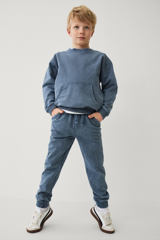Sweatbukser med denimlook - Blå