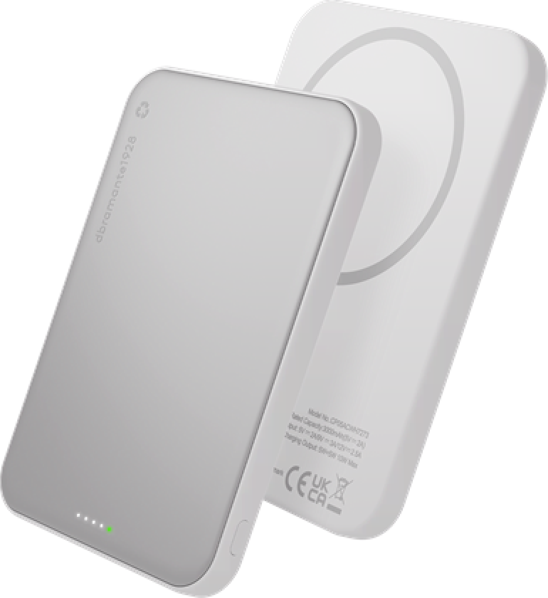 re-charge - Power Bank 5K Wireless Slim Qi2.2 - 25w Nødlader - Hvit - 5000 mAh