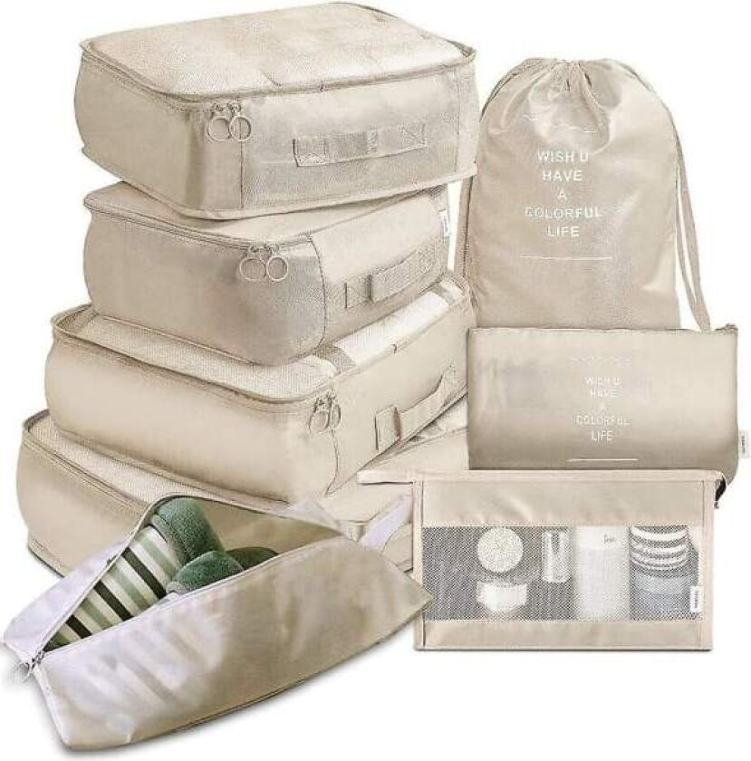 8-paknings Organizer Sett for Kofferter, Oppbevaringsposer, Pakkekuber, Reisevesker, Gaver