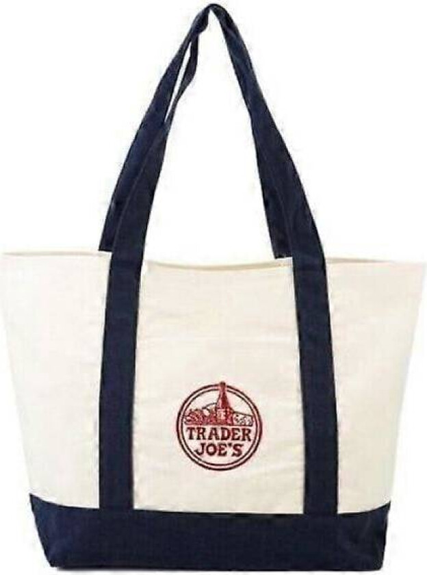 Trader Joe's-stil kraftig handlenett i kanvas - Gjenbrukbar miljøvennlig handlepose, blå og hvit, dagligvare og daglig bruk