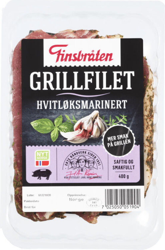 Grillfilet Grillfilet Hvitløksmarinert kommer nå i mindre størrelse, 400g. Bestselgeren er derfor å få en størrelse om du ikke har behov for å lage til så mange personer.
