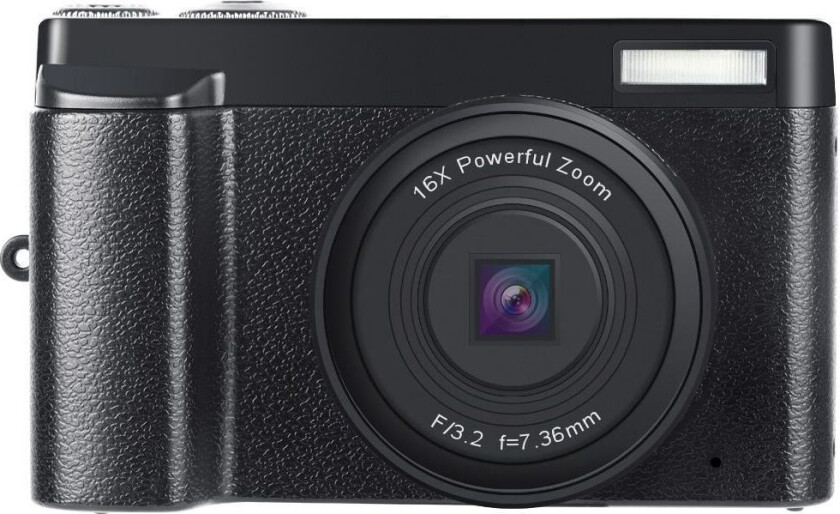 INF Digitalkamera med 24 MP, HD 1080p og 16x zoom, sort