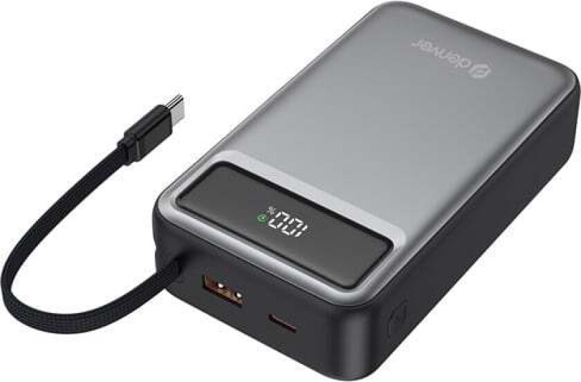 PQCA-20650 - Fast charge Powerbank 20000mAh With PD65W USB-C cable built-in Nødlader - Svart - 20000 Ah