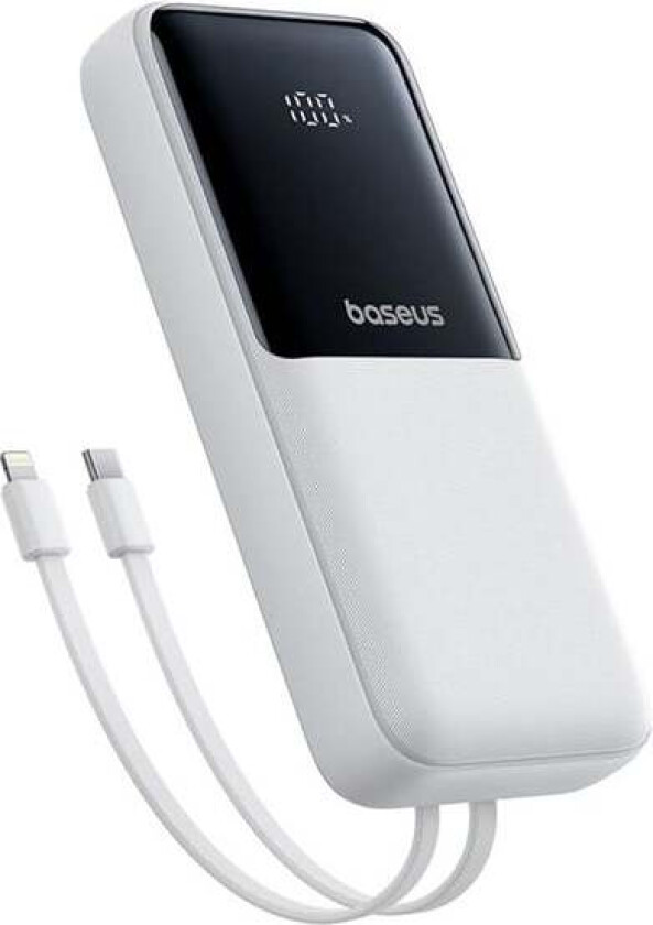 Lipow 20000mAh 22.5W Powerbank with two built-in cables with additional Simple USB-A - USB-C 3A 20cm cable - white Nødlader - Hvit - 20000 mAh