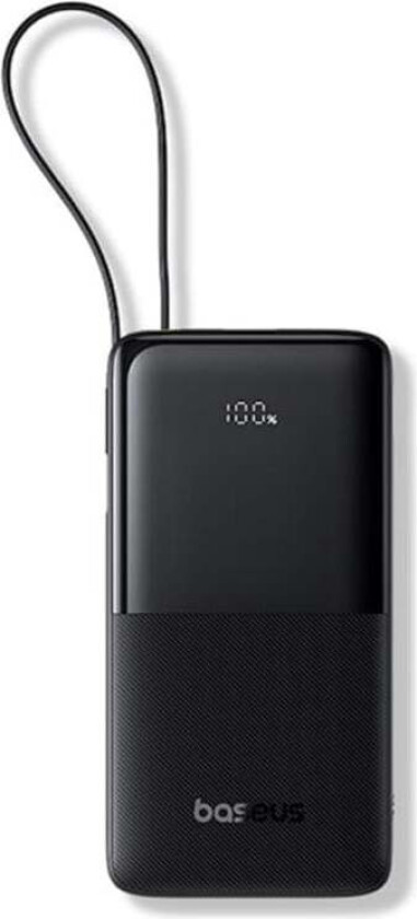 Bipow 2 10000mah 20W Powerbank with Digital Display with Built-in USB-C Cable - Black Nødlader - Svart - 10000 mAh
