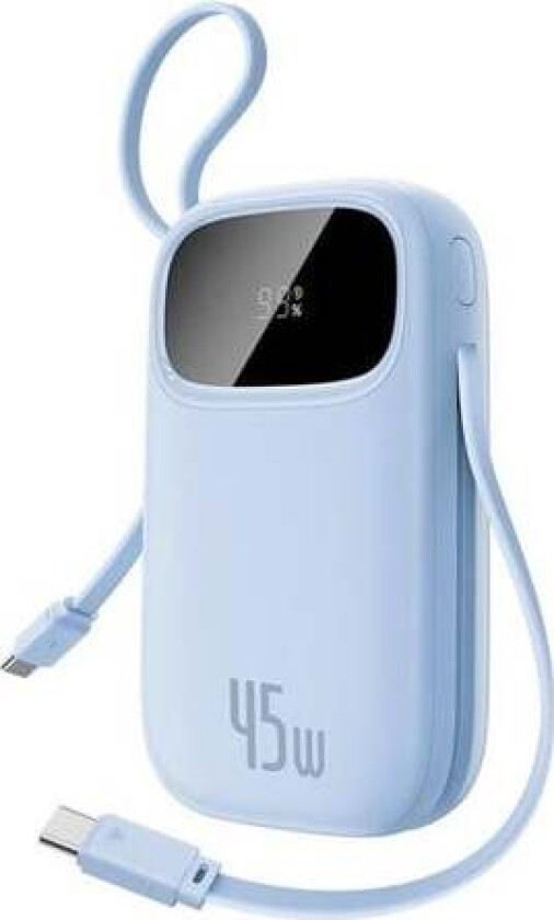 EnerFill FC31 20000mAh 45W Power Bank with Digital Display with 2 Built-in USB-C Cables - Blue Nødlader - Blue - 20000 mAh