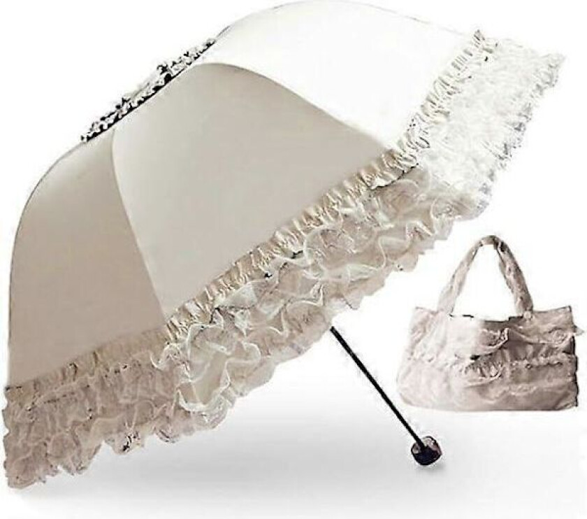 Prinsesse Blonde Vintage Blonde UV Solparasoll Sammenleggbar 3D Blomsterbroderi Paraply 3 Folding Blå Regnfull